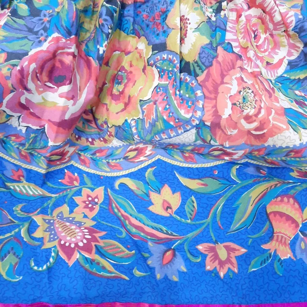 Vintage Collier Campbell TWIN bedskirt dust ruffle Ruffle Hem blue floral flower